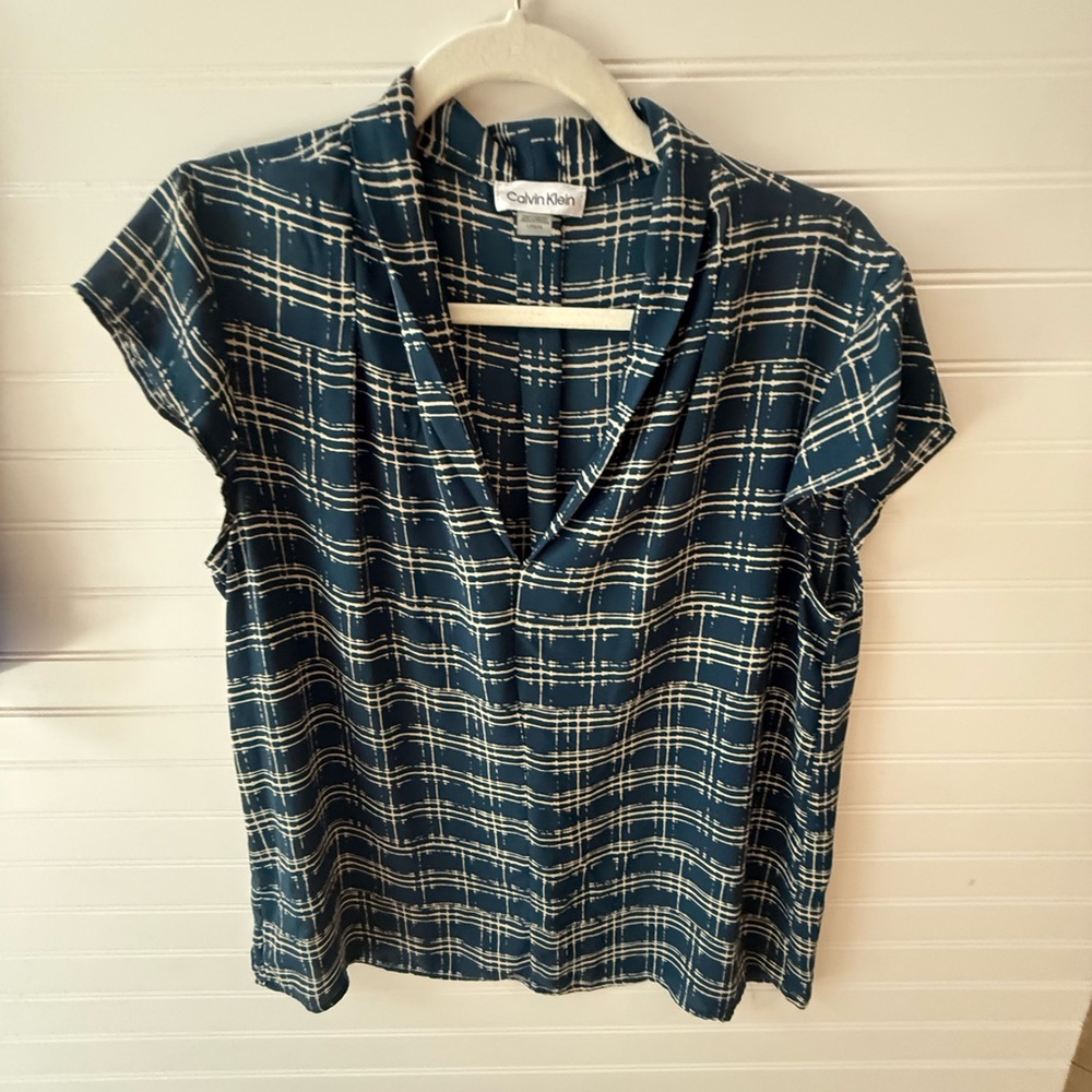 Calvin Klein Blue Boxy Cap Sleeve Blouse